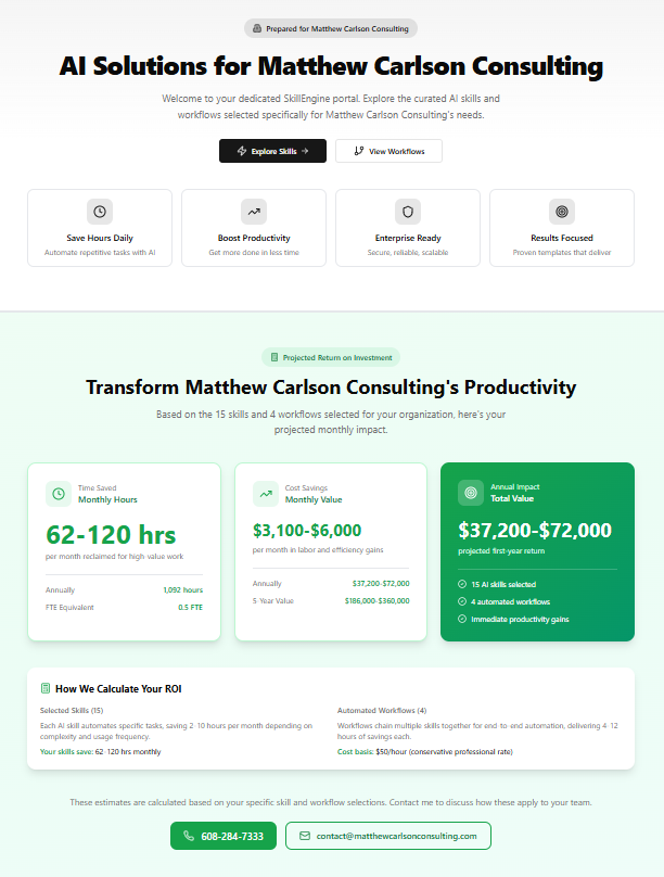 Client portal landing page with customized headline