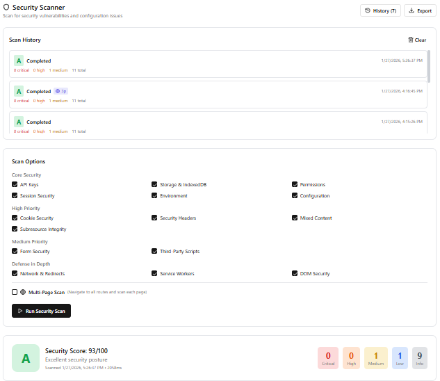 Security scanner overview with risk scoring